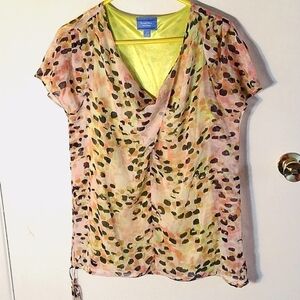 SIMPLY VERA BY VERA WANG SIZE LARGE MULTICOLOR SHEER TOP LINED ABSTRACT LEOPARD